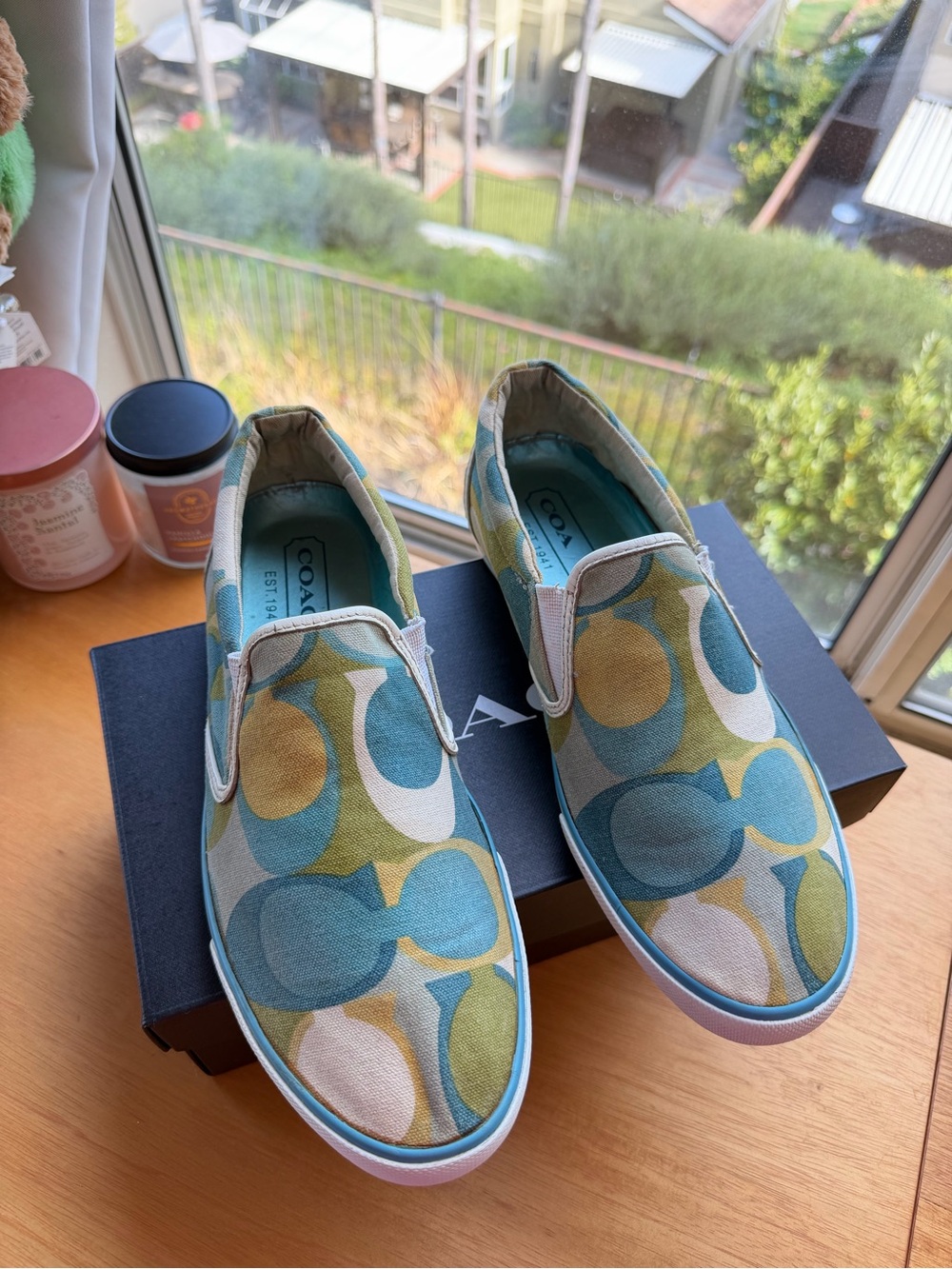 Vintage Coach Blue/Green Optic C/Jacquard monogram Slip Ons